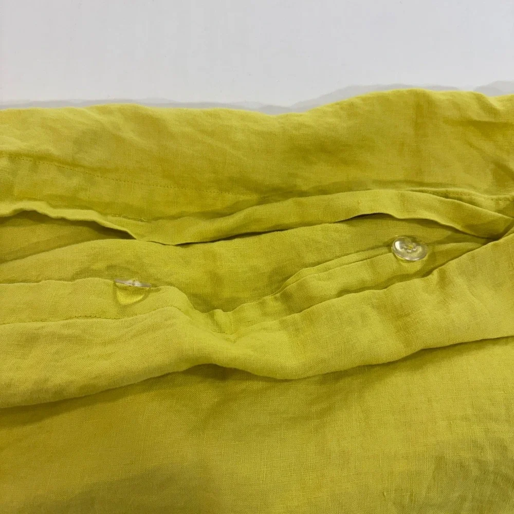 West Elm Belgian Flax Linen Duvet Cover Full Queen Citron Yellow 88x92 Duvet